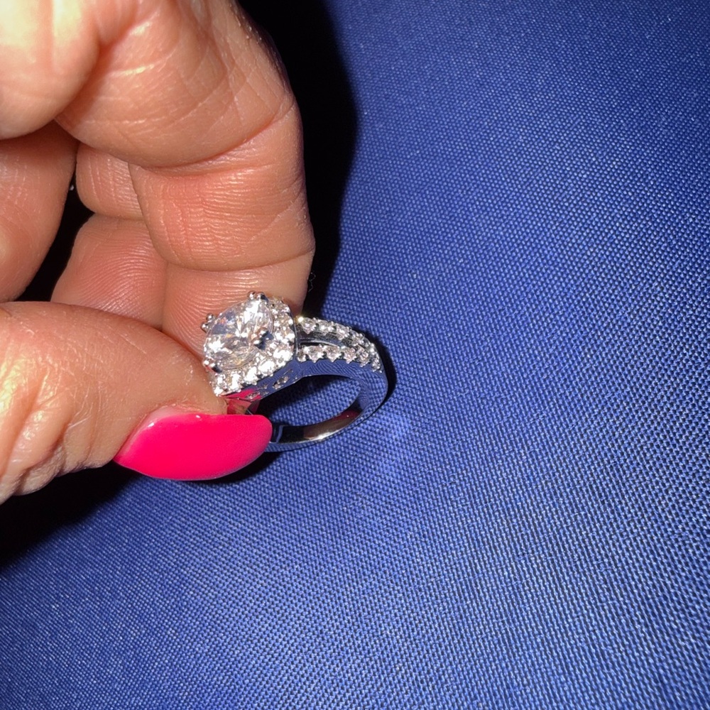 Silver Halo Cubic Zirconia Engagement Ring - White